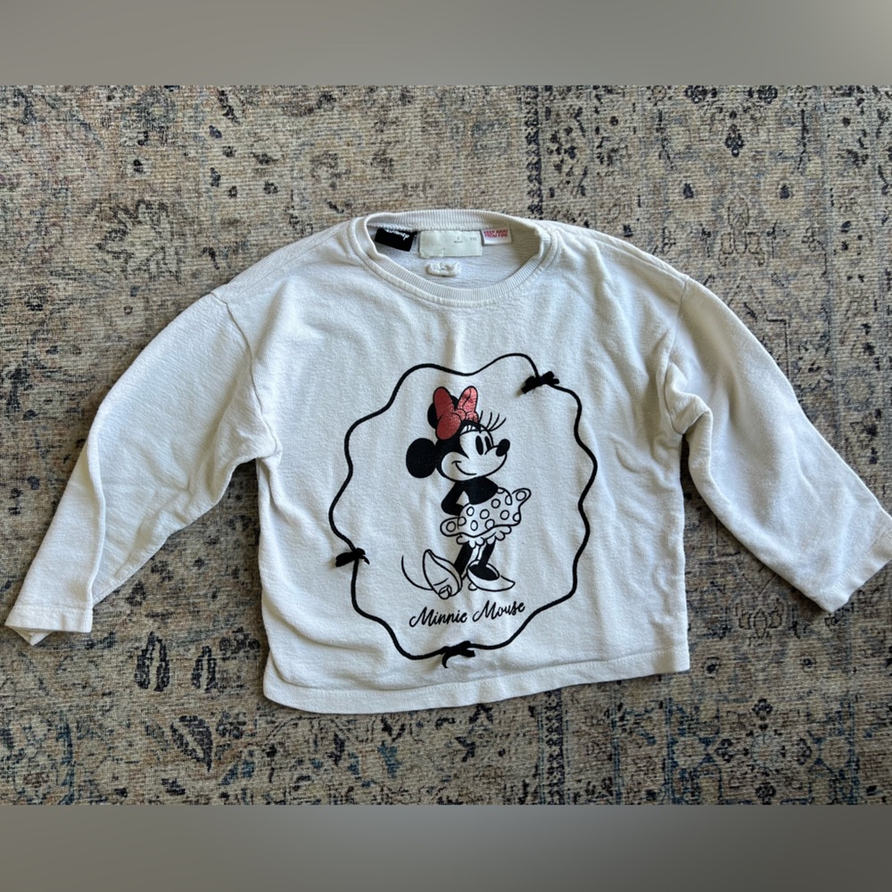 Zara Kids Disney Minnie Mouse Long Sleeve White Shirt